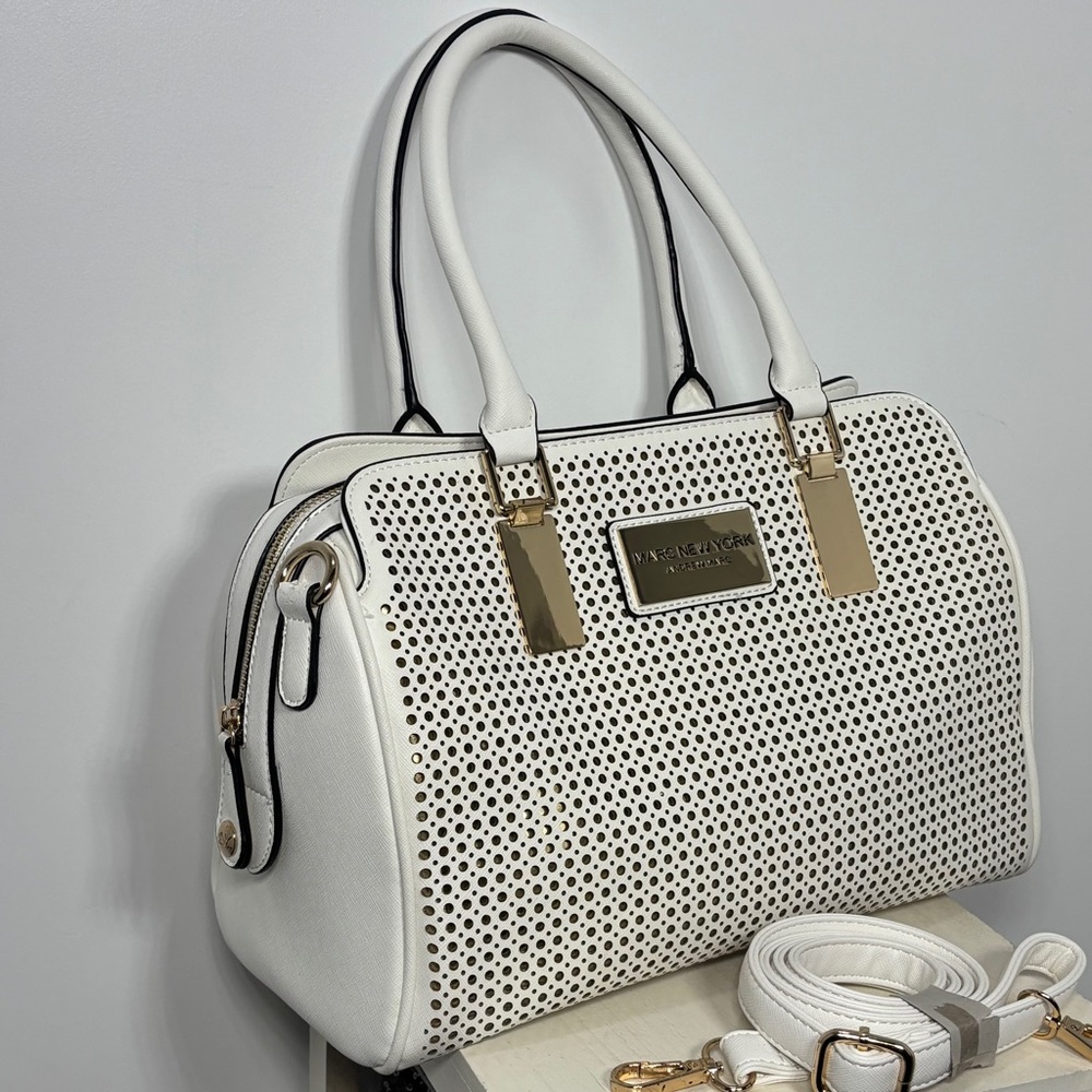 MARC NEW YORK ANDREW MARC Tote Crossbody Purse Perforated Leather White Gold